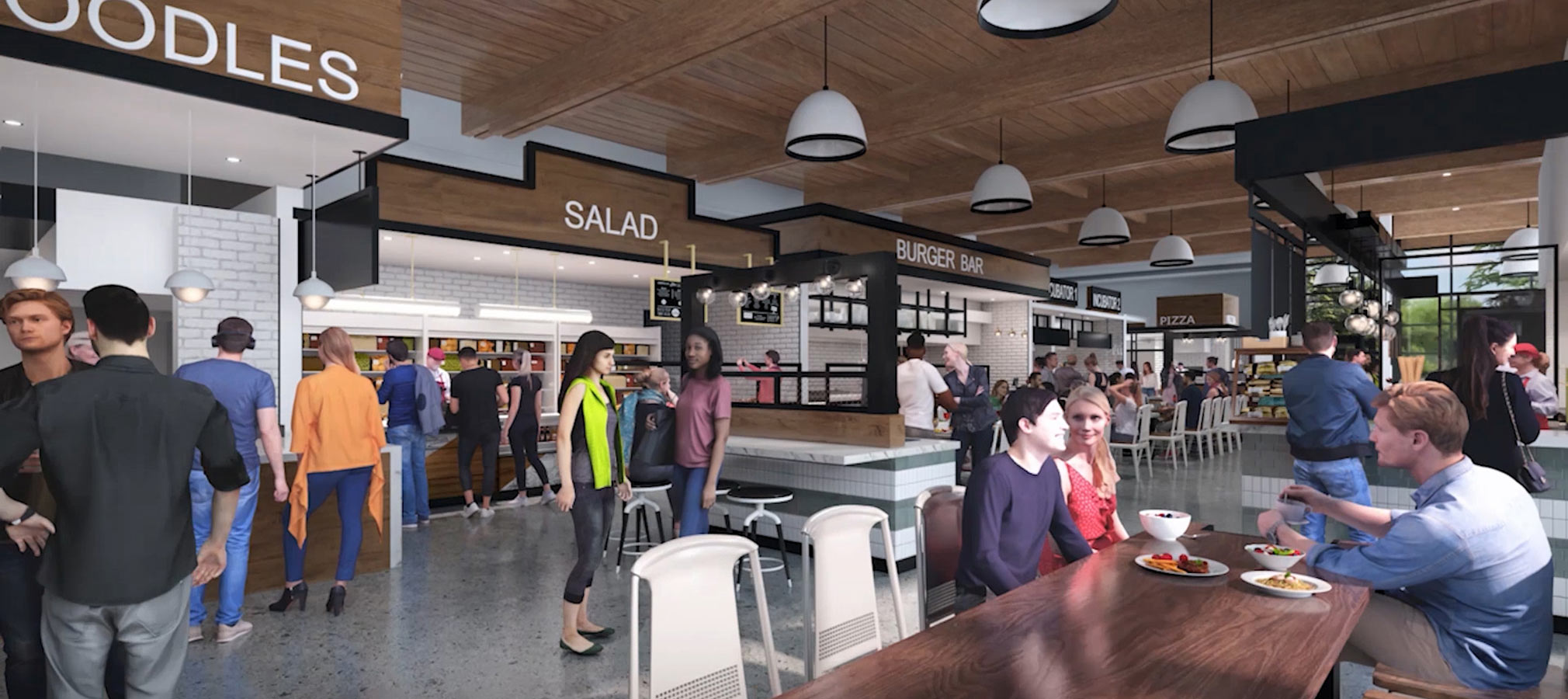 Rendering of the food court at the new Rane Culinary Science Center.