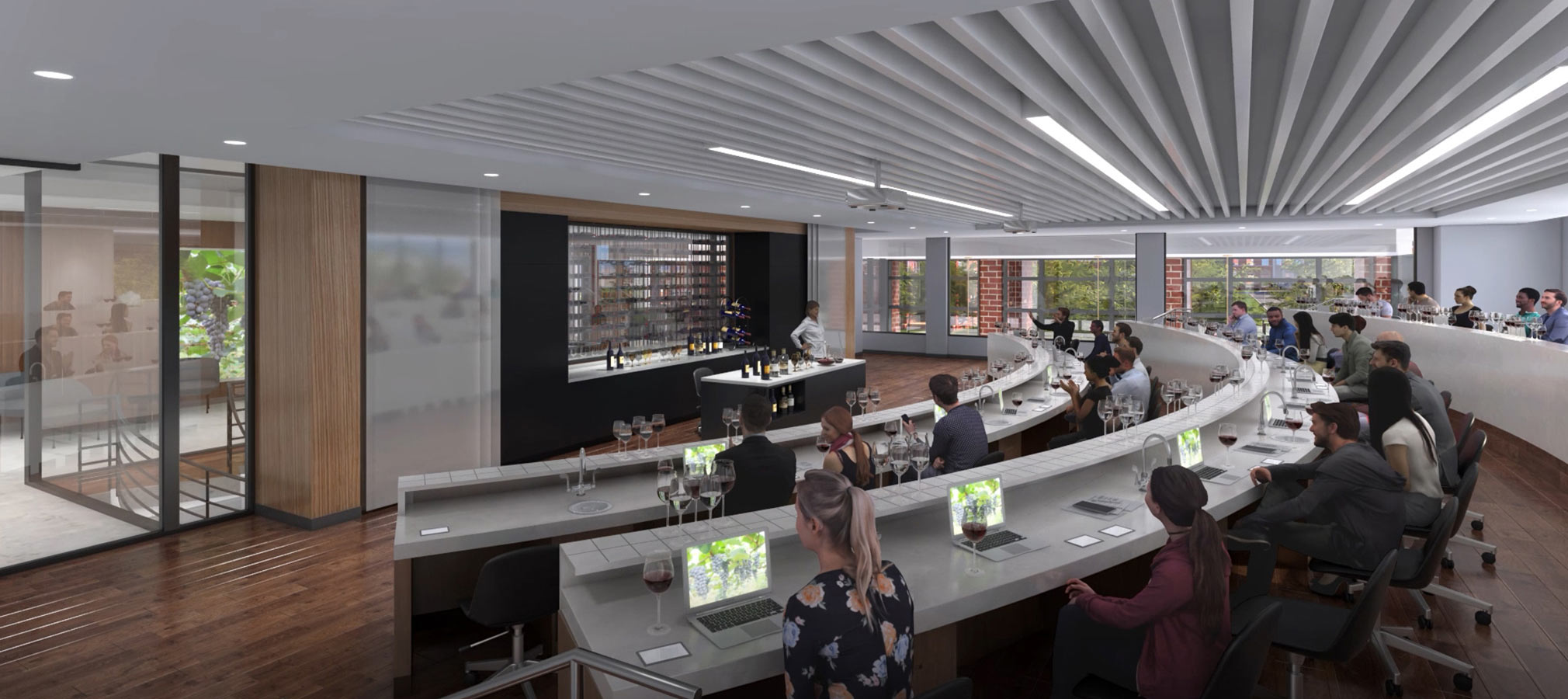 Rendering of a tasting classroom in the new Rane Culinary Science Center.
