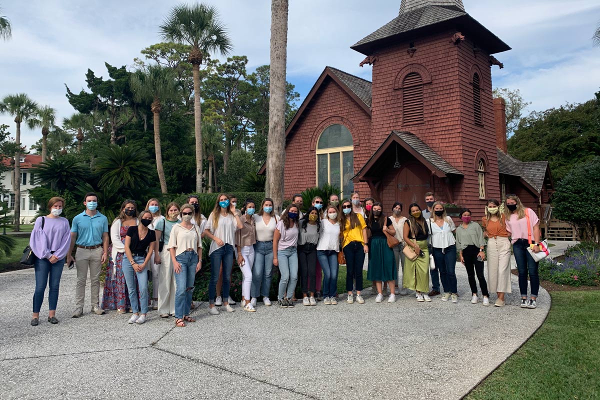 Photo of interior design students visiting the Faith Chapel.