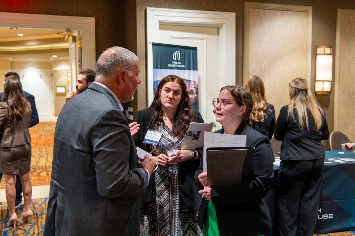 Shot of the crowd in one of the aisle at the career fair.