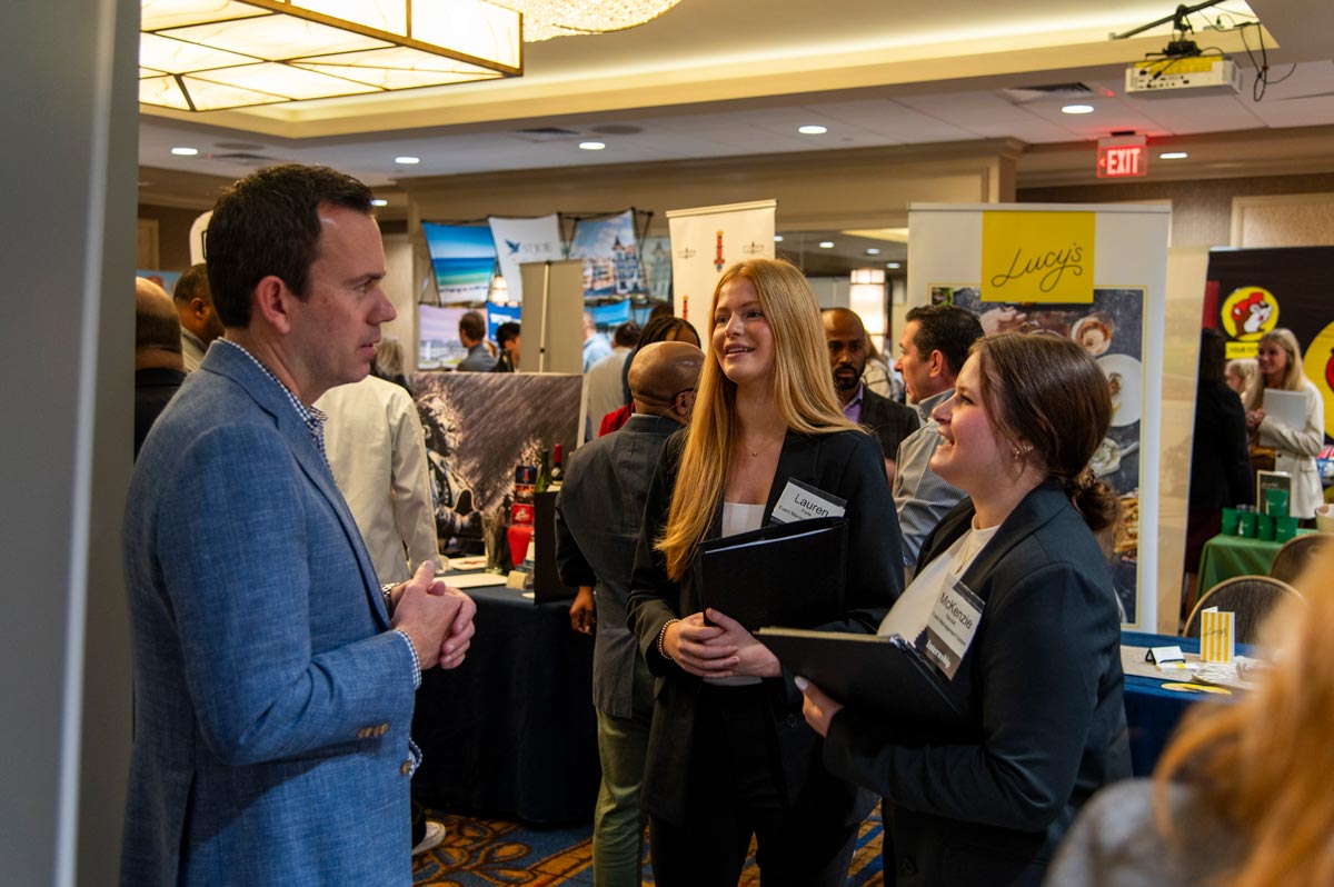 Vendor talking to a student.