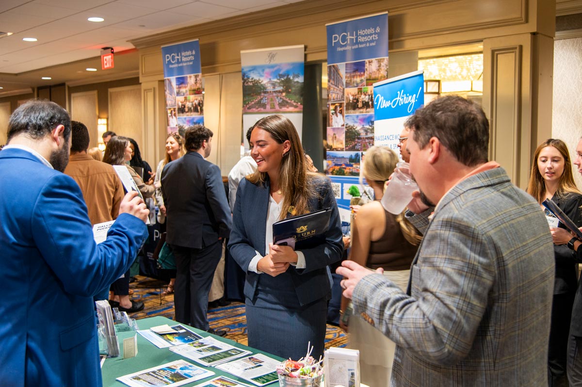 Shot of the crowd in one of the aisle at the career fair.